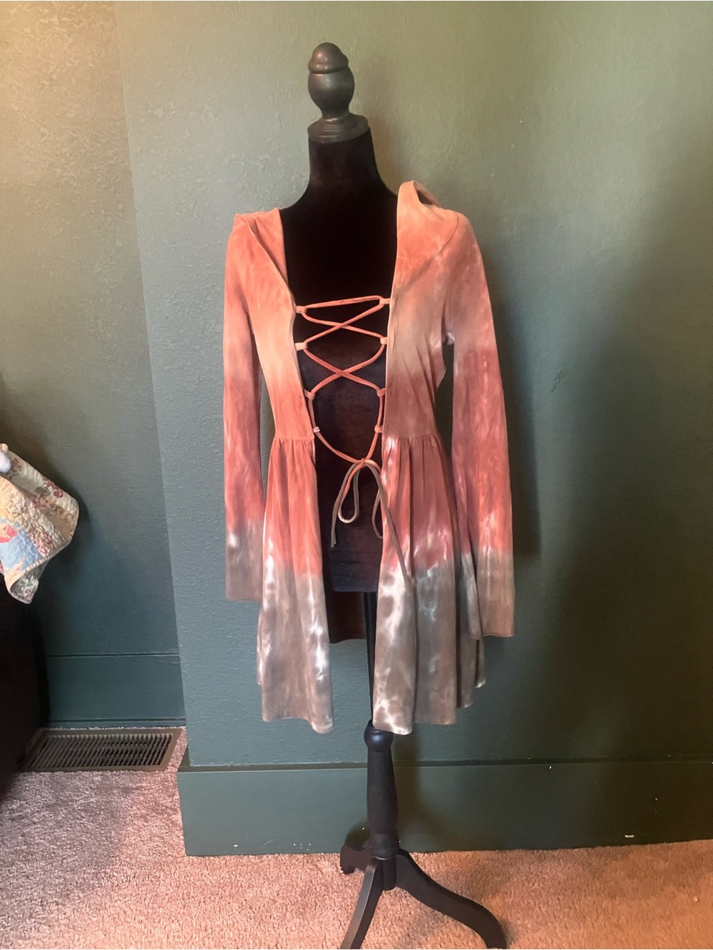 Tie die earthbound witchy fairy core long sleeve hooded top